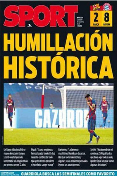 صفحه نخست روزنامه های ورزشی اسپانیا بعد از تحقیر شرم آور بارسلونا (تصاویر)